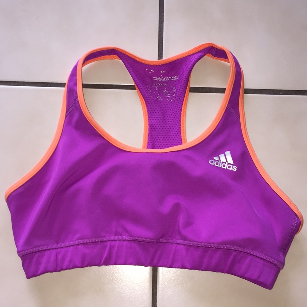 Purple and orange adidas sports bra